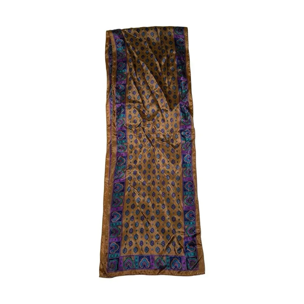 Brown Scarf 58” X 10” Rectangular Silk Vtg Women Scarve